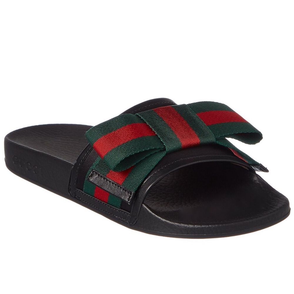 Gucci Web Bow Satin & Rubber Slide